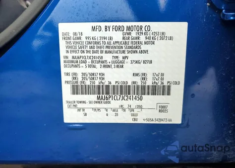 2018 Ford Ecosport Ses from USA, damaged, VIN MAJ6P1CL7JC241450